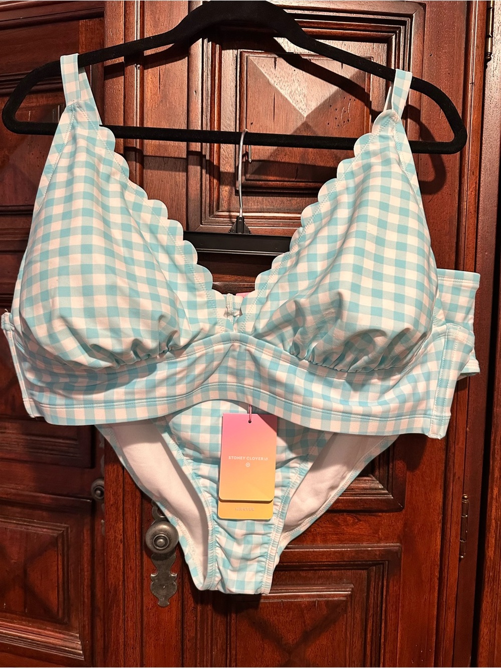 2X 3X STONEY CLOVER Target Blue and White Gingham Bikini Top & Bottom Set